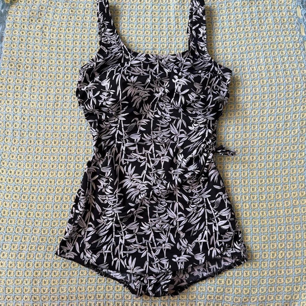 T.H.E. Swimwear Vintage 90s Swim Dress Pinup Rockabilly Black White Bamboo 12